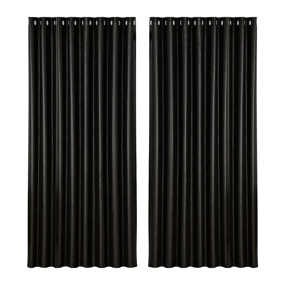 Artiss 2X Blockout Curtains Eyelet 300x230cm Black Shine - Home & Garden > Curtains