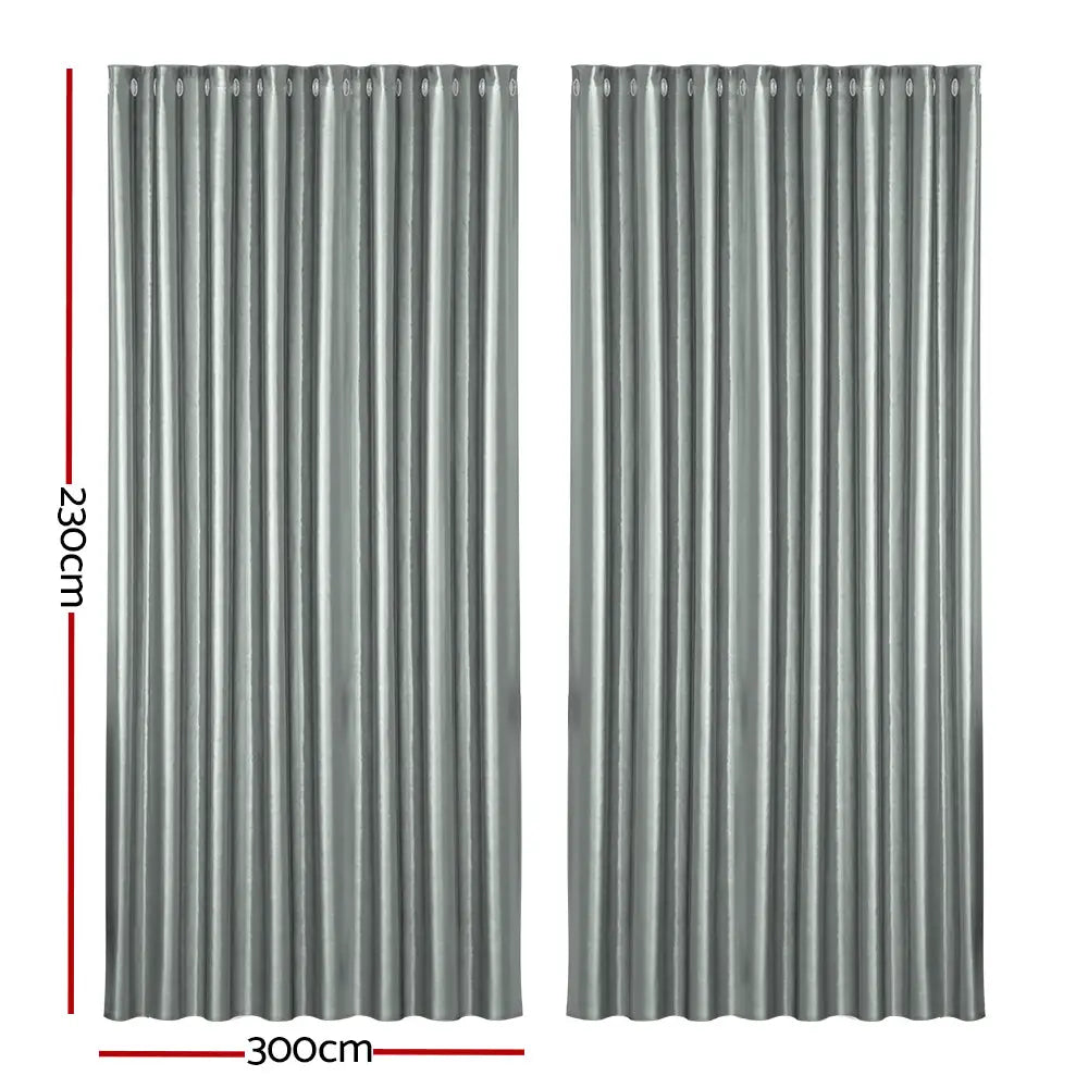 Artiss 2X Blockout Curtains Eyelet 300x230cm Grey Shine - Home & Garden > Curtains