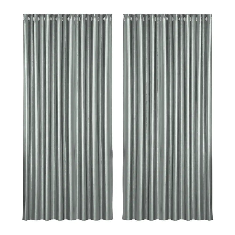 Artiss 2X Blockout Curtains Eyelet 300x230cm Grey Shine - Home & Garden > Curtains