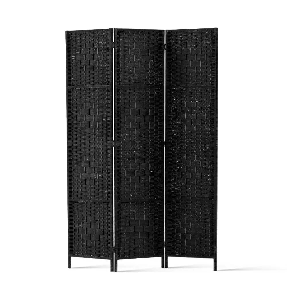 Artiss 3 Panel Room Divider Screen 123x170cm Woven Black - Furniture > Bedroom > Room Dividers
