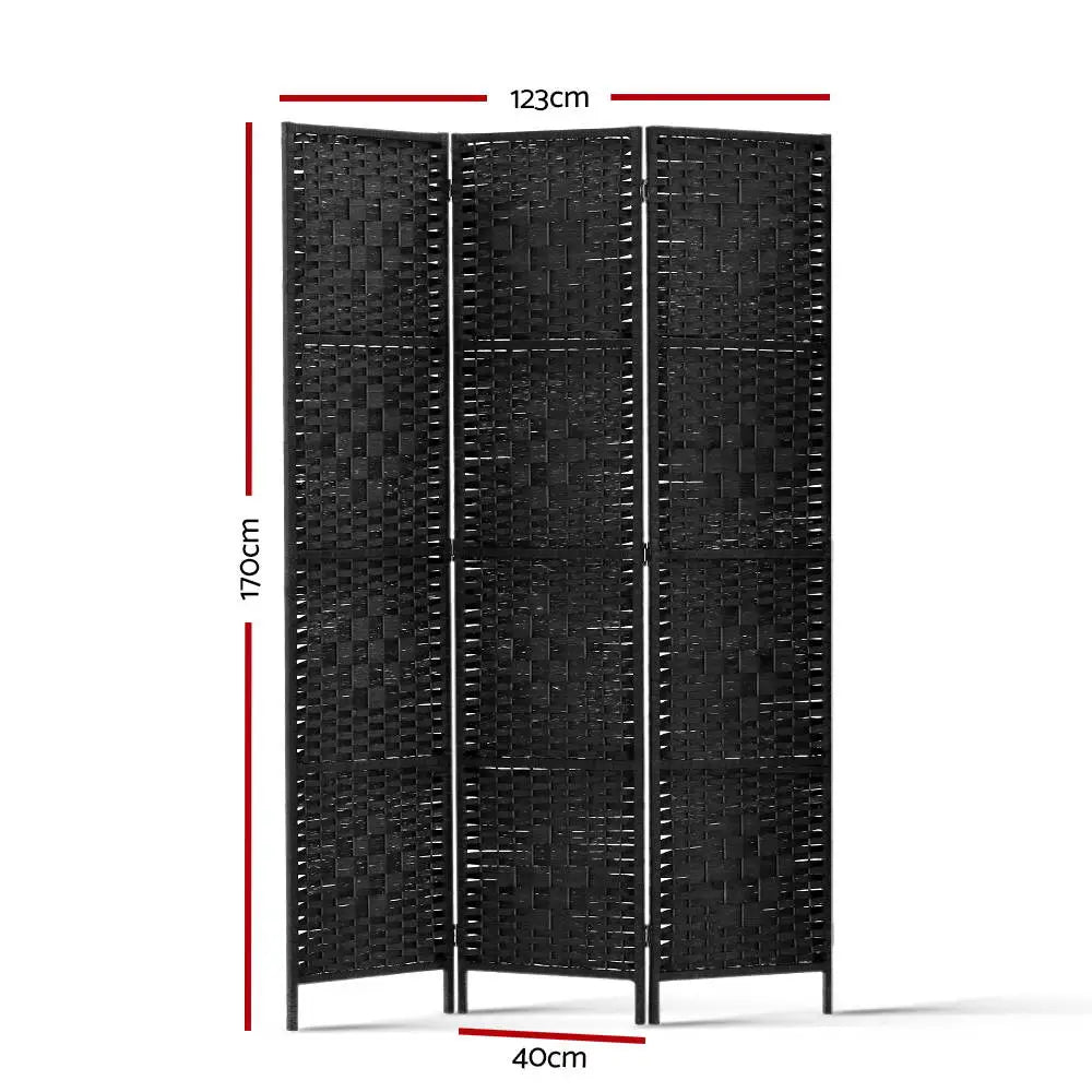 Artiss 3 Panel Room Divider Screen 123x170cm Woven Black - Furniture > Bedroom > Room Dividers