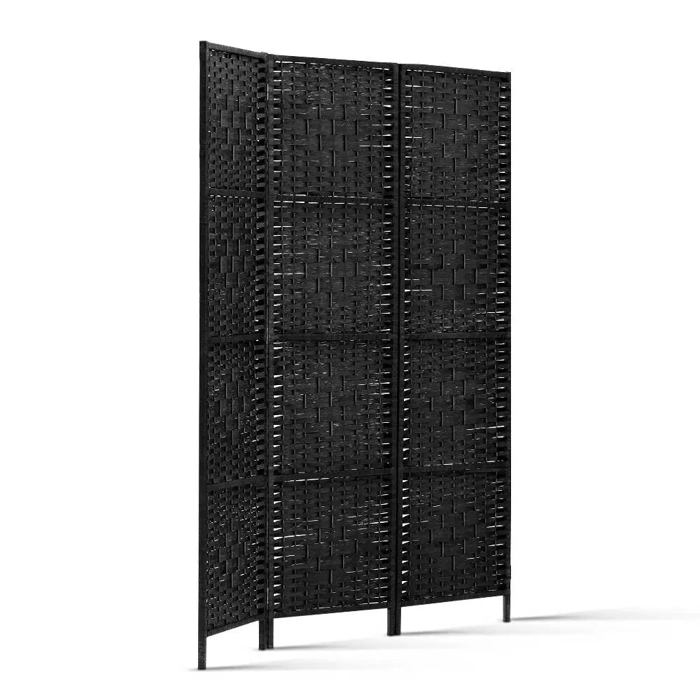 Artiss 3 Panel Room Divider Screen 123x170cm Woven Black - Furniture > Bedroom > Room Dividers