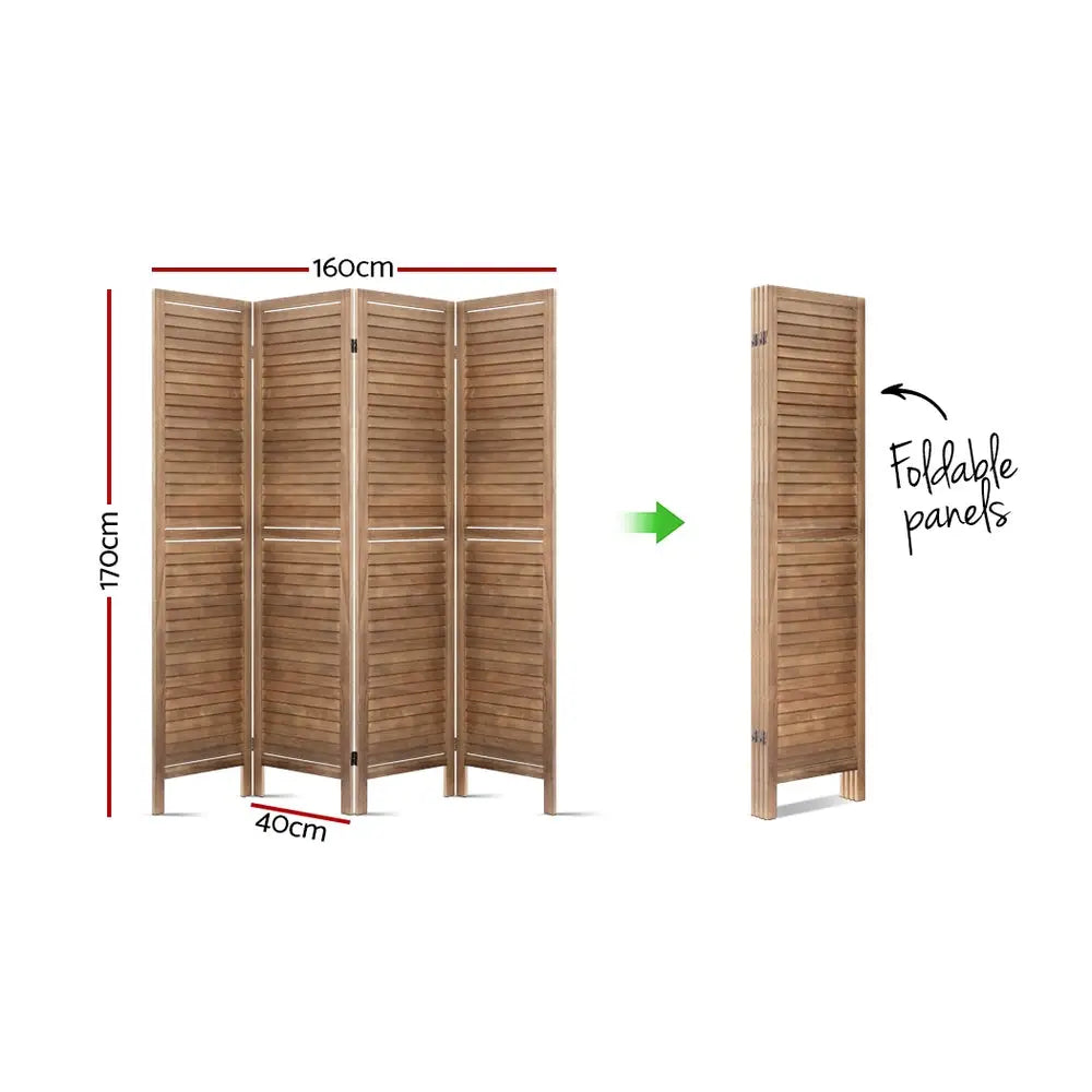 Artiss 4 Panel Room Divider Screen 160x170cm Louver Oak - Furniture > Living Room