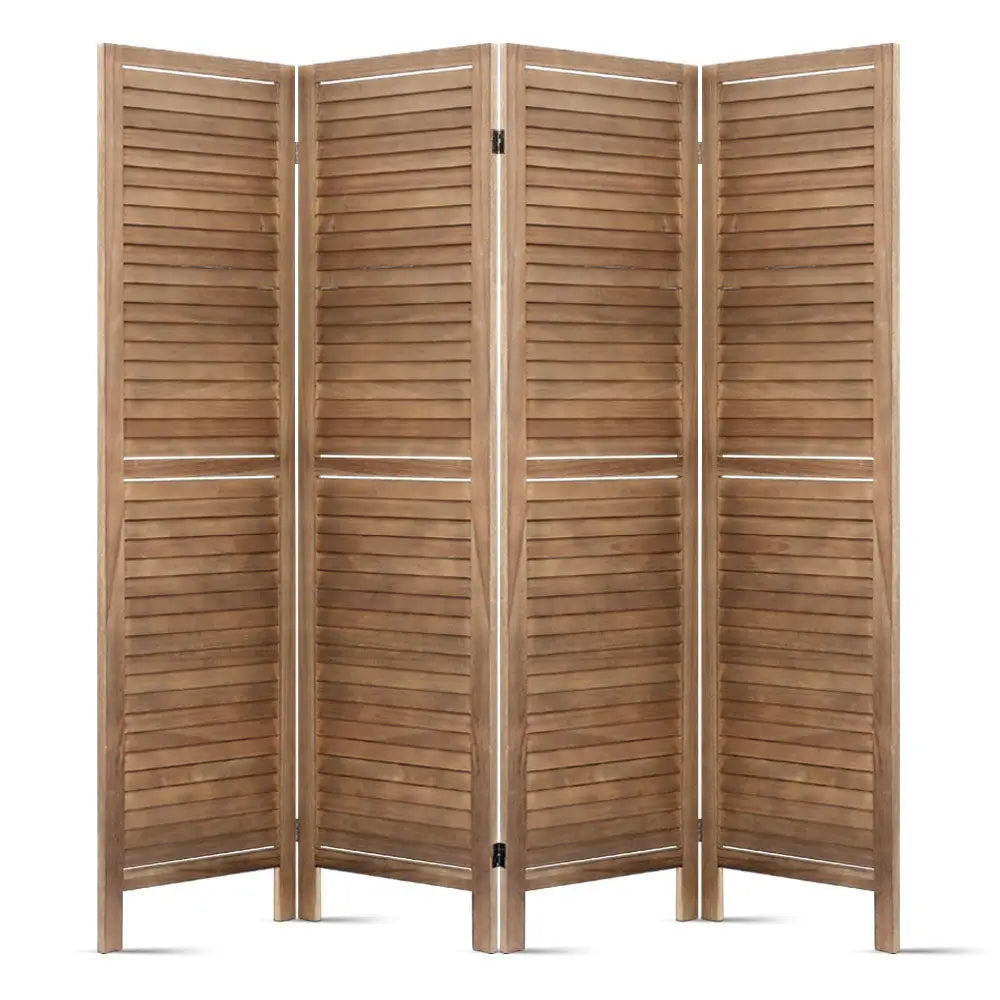 Artiss 4 Panel Room Divider Screen 160x170cm Louver Oak - Furniture > Living Room