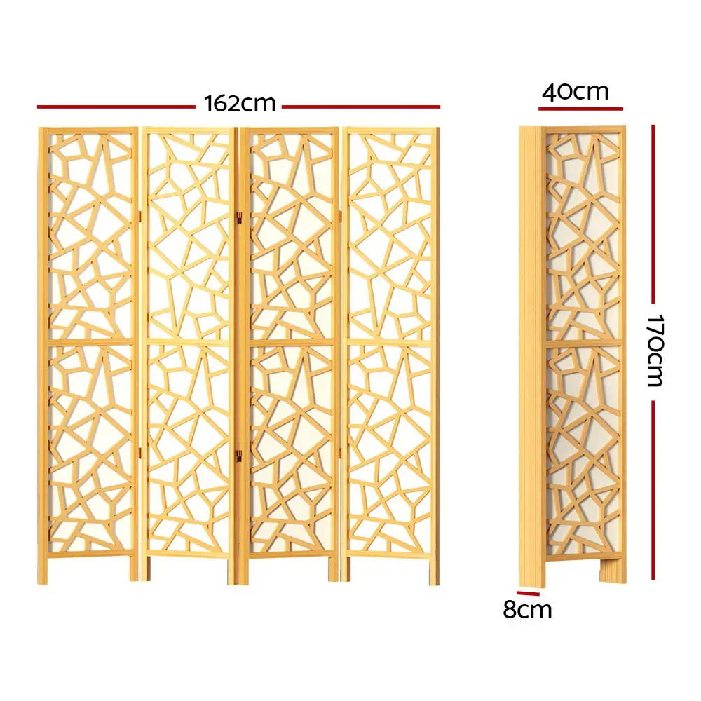 Artiss 4 Panel Room Divider Screen 162x170cm Clover Natural - Furniture > Living Room