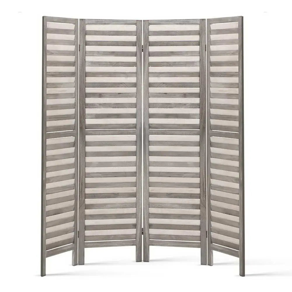 Artiss 4 Panel Room Divider Screen 163x170cm Louver Grey - Furniture > Bedroom > Room Dividers