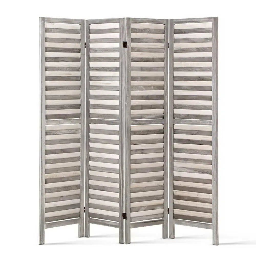 Artiss 4 Panel Room Divider Screen 163x170cm Louver Grey - Furniture > Bedroom > Room Dividers