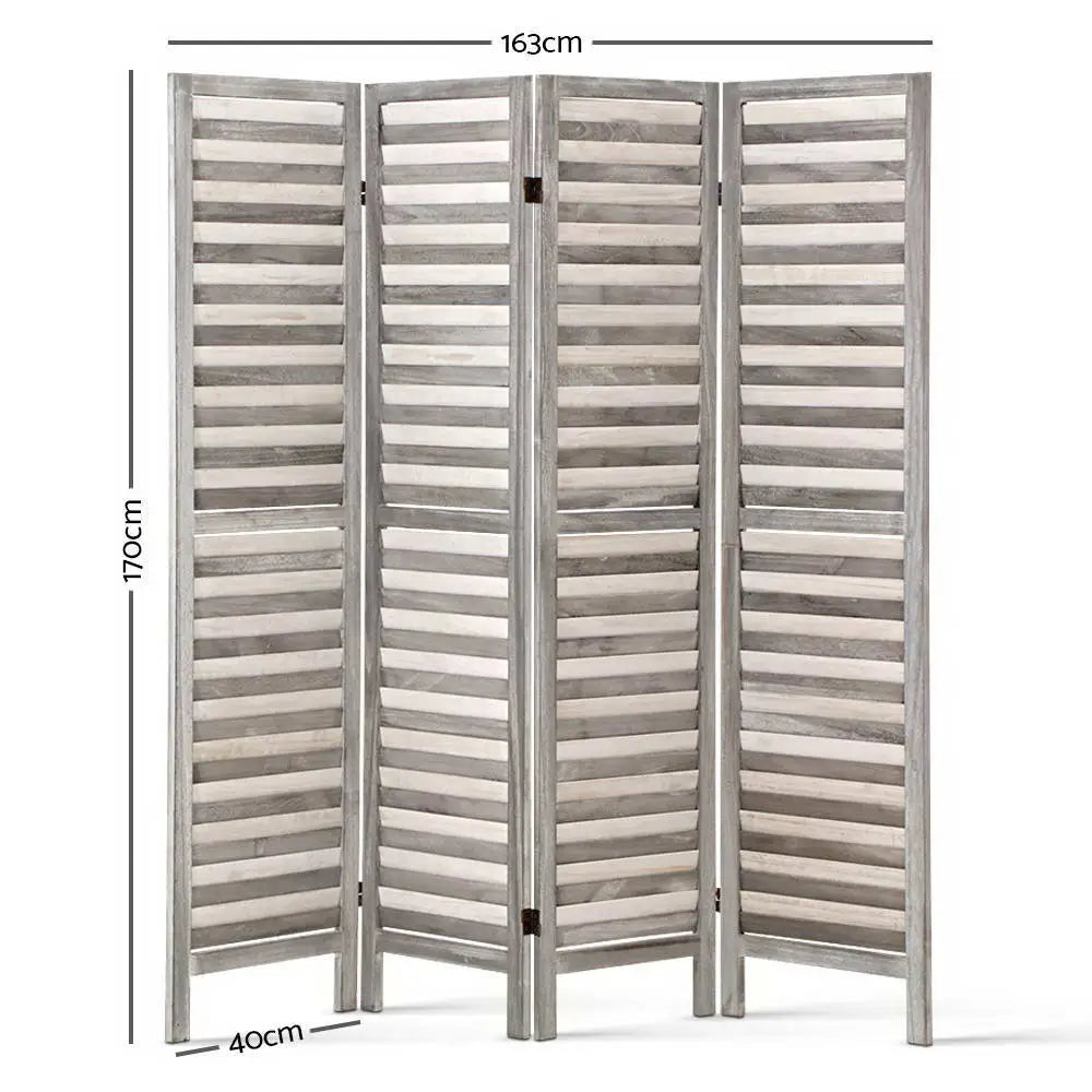 Artiss 4 Panel Room Divider Screen 163x170cm Louver Grey - Furniture > Bedroom > Room Dividers