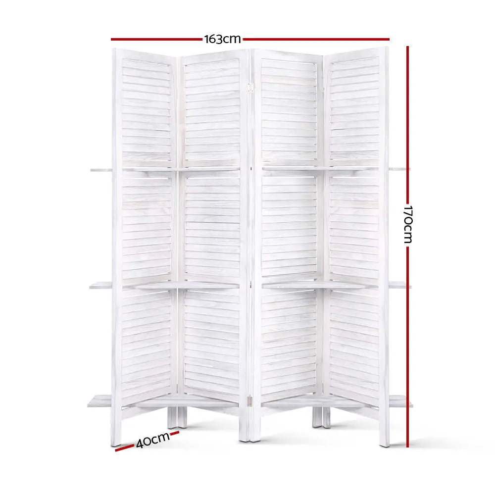 Artiss 4 Panel Room Divider Screen 163x170cm Shelf White - Furniture > Living Room