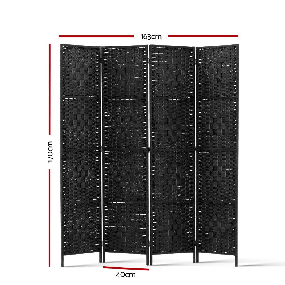 Artiss 4 Panel Room Divider Screen 163x170cm Woven Black - Furniture > Living Room