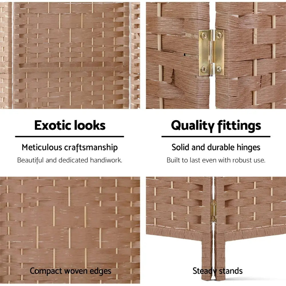 Artiss 4 Panel Room Divider Screen 163x170cm Woven Natural - Furniture > Living Room