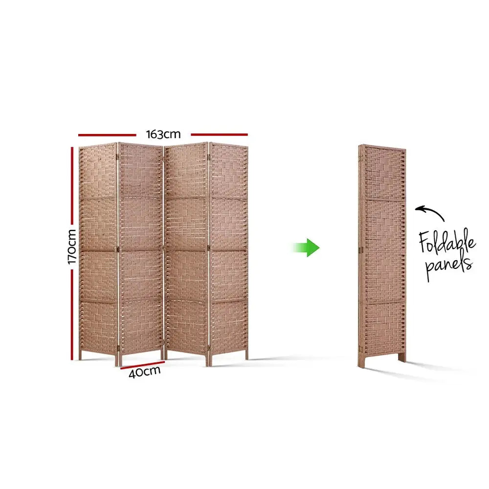 Artiss 4 Panel Room Divider Screen 163x170cm Woven Natural - Furniture > Living Room