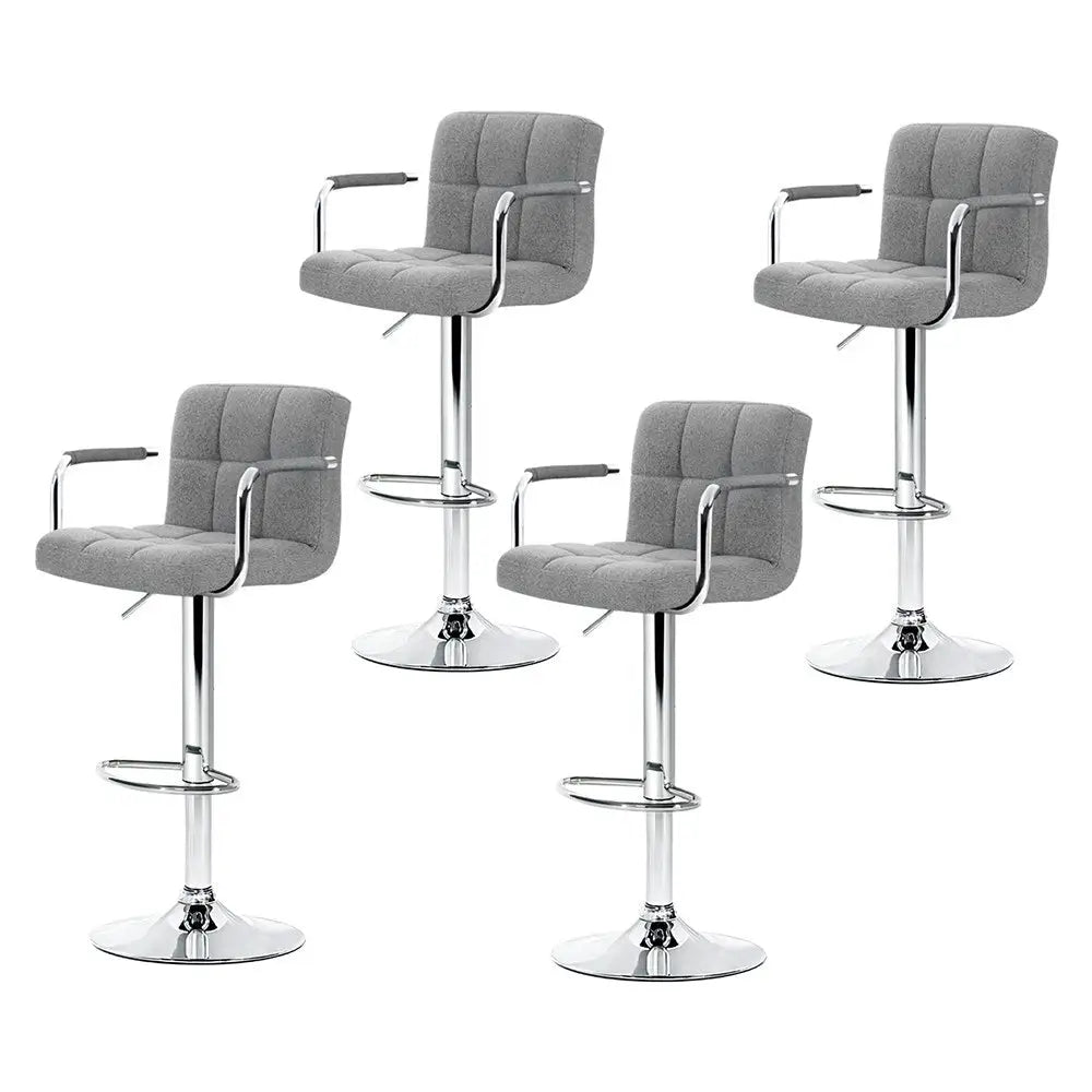 Artiss 4x Bar Stools Fabric Gas Lift w/Armrest Grey - Furniture > Bar Stools & Chairs > Table & Bar Stools
