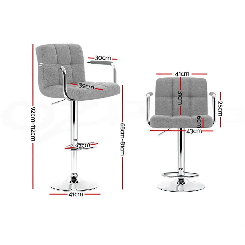 Artiss 4x Bar Stools Fabric Gas Lift w/Armrest Grey - Furniture > Bar Stools & Chairs > Table & Bar Stools
