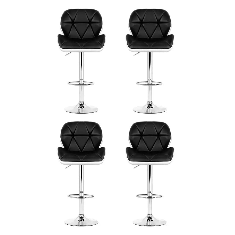 Artiss 4x Bar Stools Gas Lift Padded Leather Black & White - Furniture > Bar Stools & Chairs > Table & Bar Stools