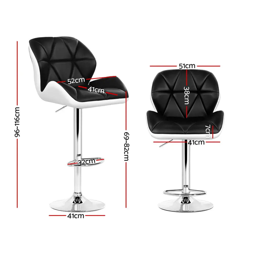 Artiss 4x Bar Stools Gas Lift Padded Leather Black & White - Furniture > Bar Stools & Chairs > Table & Bar Stools