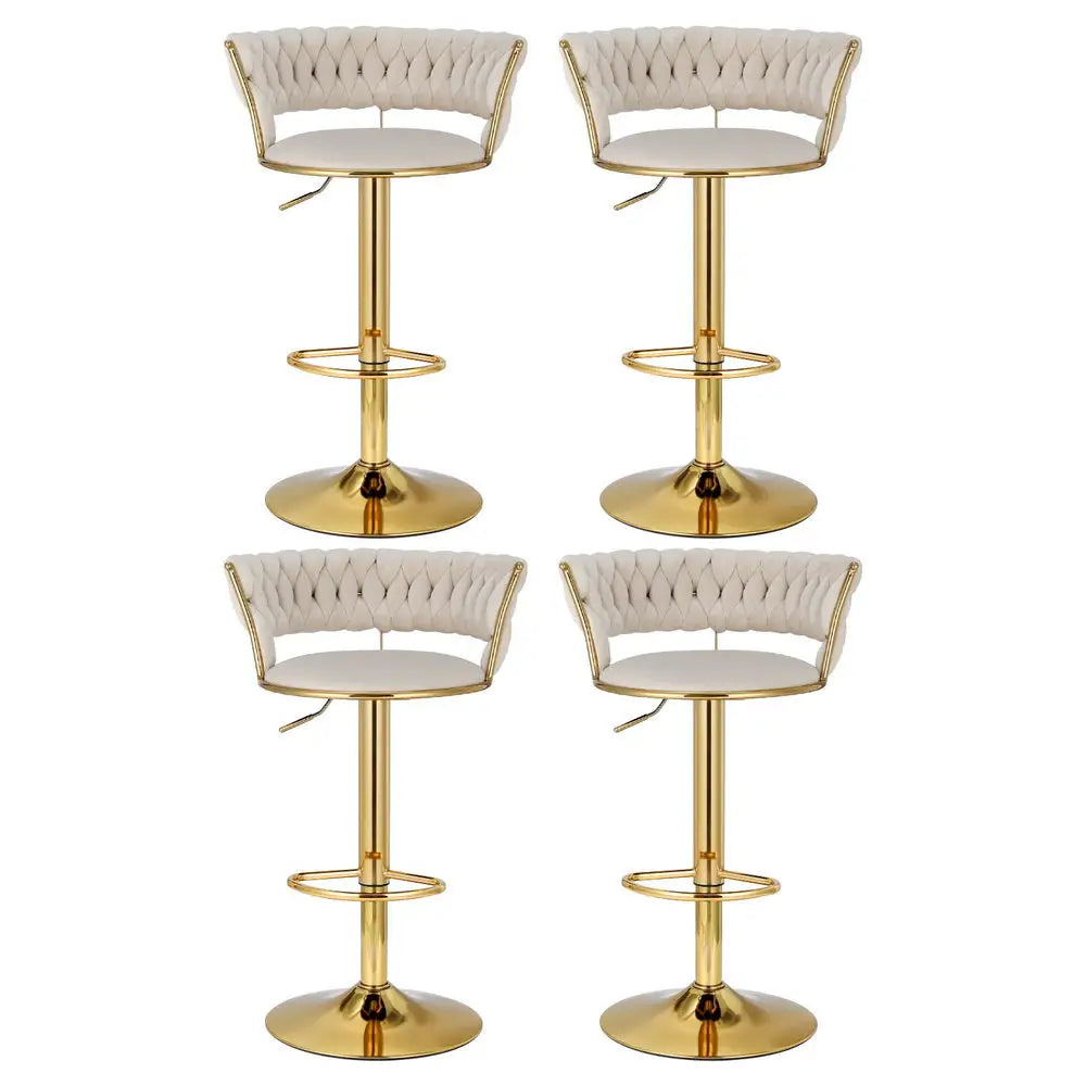 Artiss 4x Bar Stools Gas Lift Velvet Woven Backrest Ivory - Furniture > Bar Stools & Chairs > Table & Bar Stools