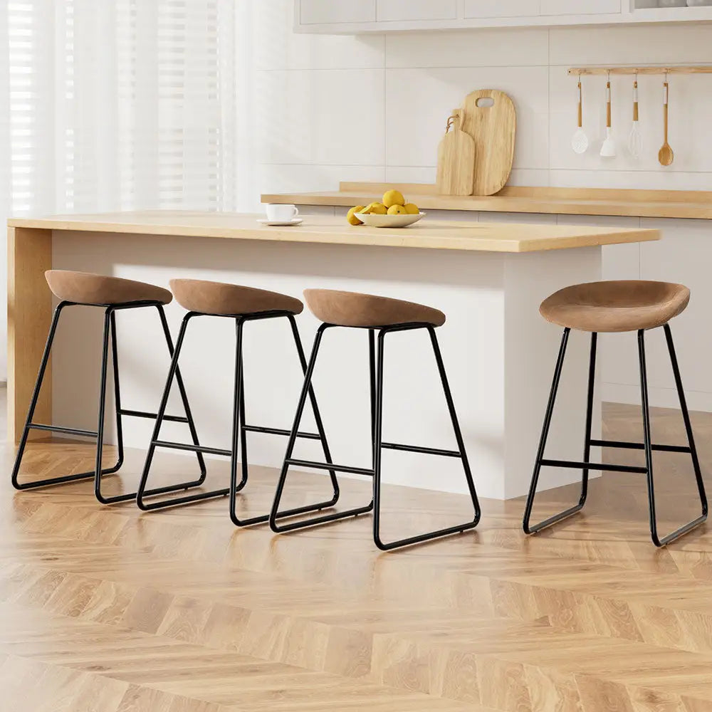 Artiss 4x Bar Stools Kitchen Dining Chairs Counter Stool PU Leather Metal Brown - Furniture > Bar Stools & Chairs >