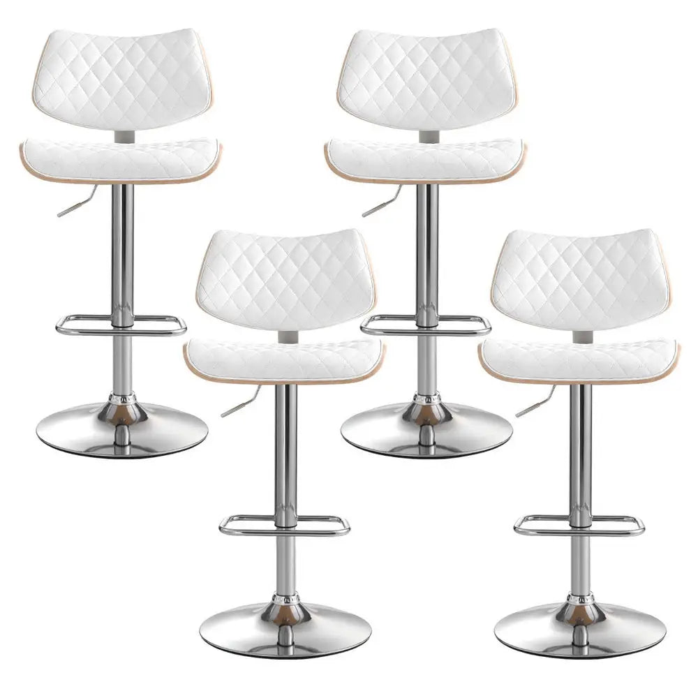 Artiss 4x Bar Stools Kitchen Dining Chairs Gas Lift Stool Wooden Leather White - Furniture > Bar Stools & Chairs >