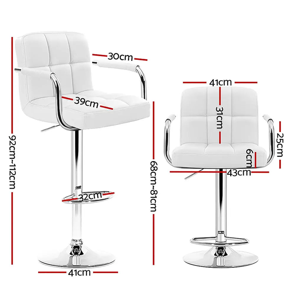 Artiss 4x Bar Stools Leather Gas Lift w/Armrest White - Furniture > Bar Stools & Chairs