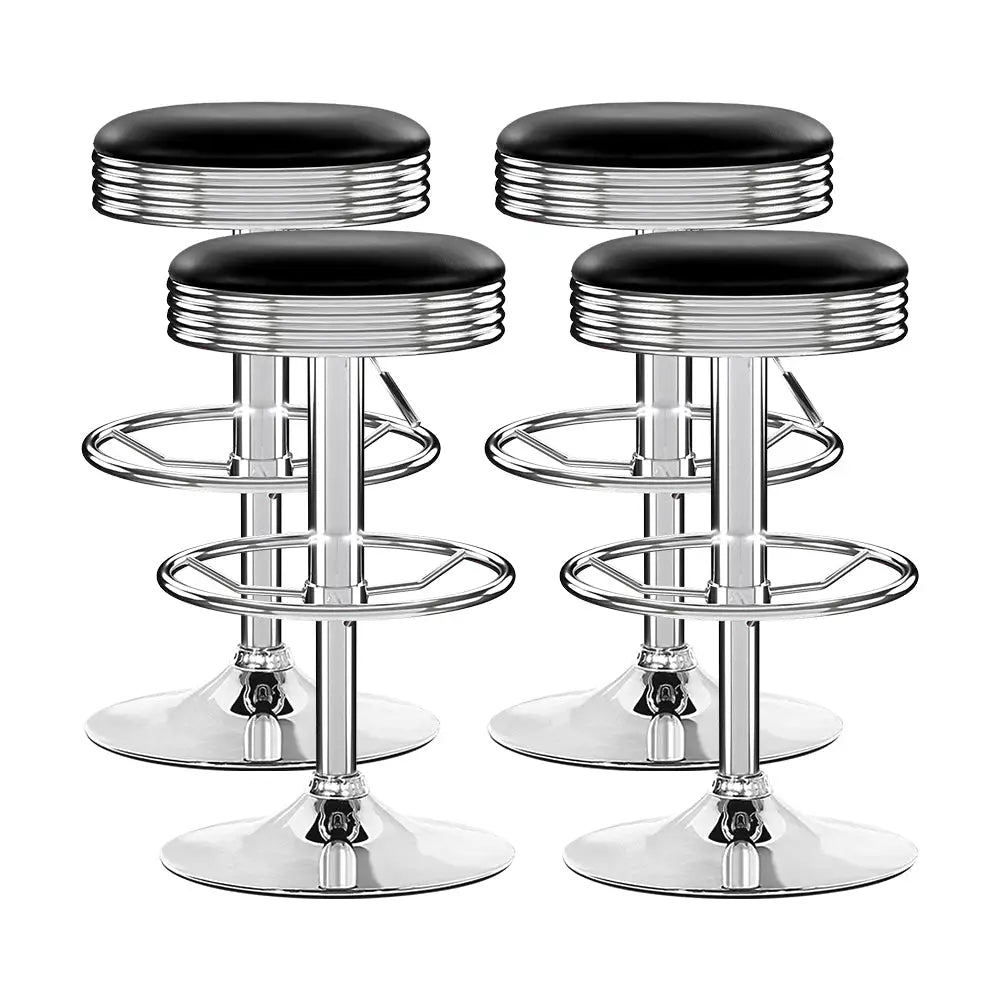 Artiss 4x Bar Stools Leather Padded Gas Lift Silver - Furniture > Bar Stools & Chairs