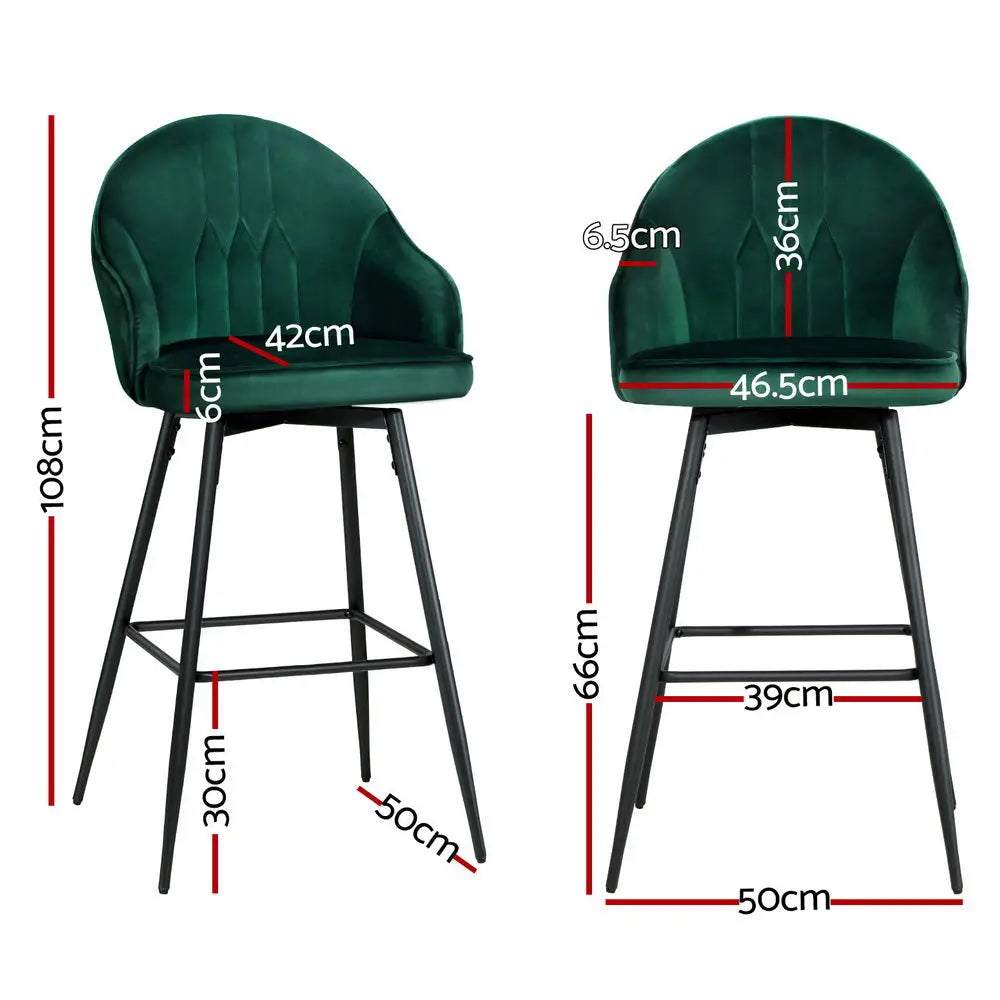 Artiss 4x Bar Stools Velvet Swivel Metal Legs Green - Furniture > Bar Stools & Chairs > Massage Chairs