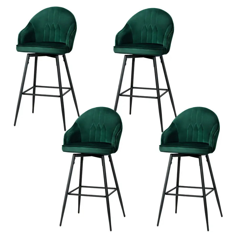 Artiss 4x Bar Stools Velvet Swivel Metal Legs Green - Furniture > Bar Stools & Chairs > Massage Chairs