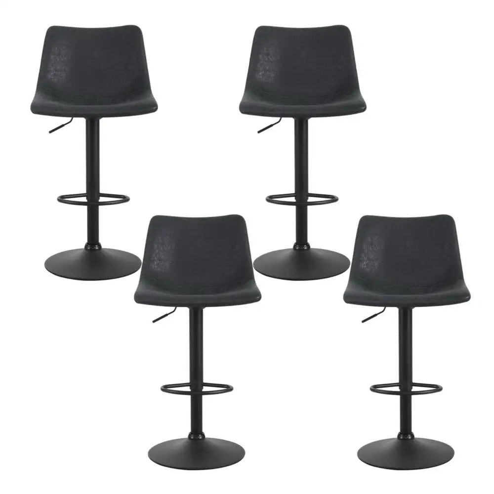 Artiss 4x Bar Stools Vintage Leather Swivel Gas Lift Black - Furniture > Bar Stools & Chairs > Table & Bar Stools