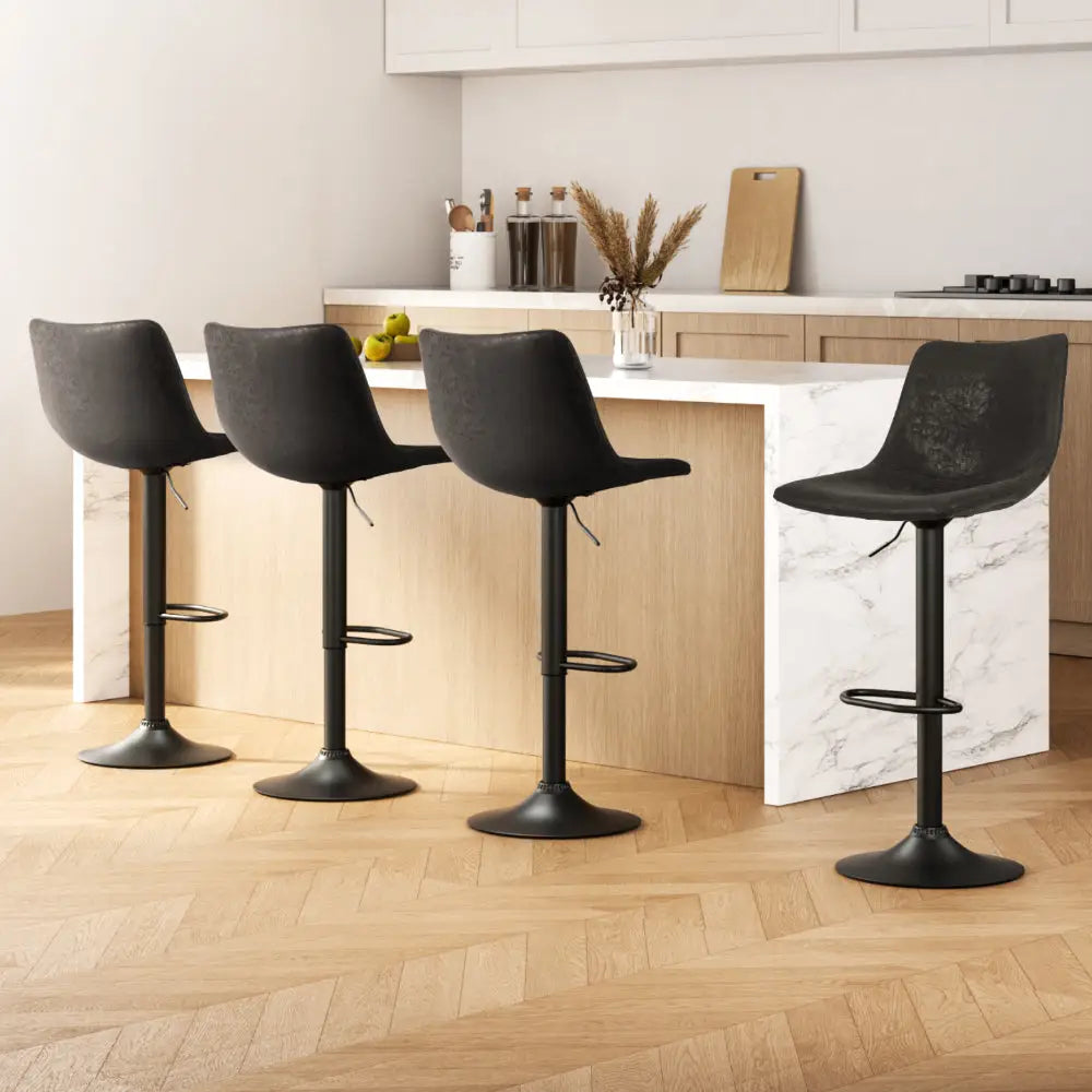 Artiss 4x Bar Stools Vintage Leather Swivel Gas Lift Black - Furniture > Bar Stools & Chairs > Table & Bar Stools