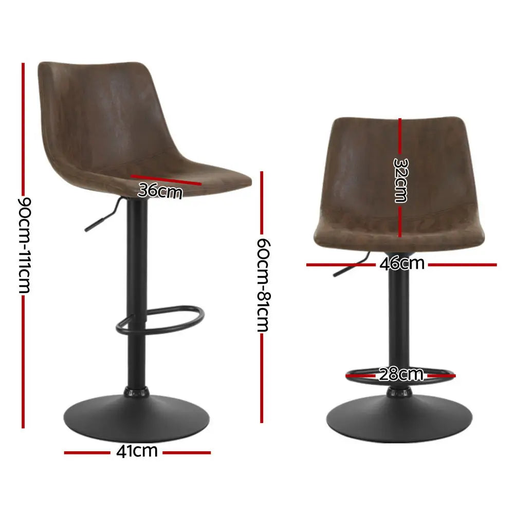 Artiss 4x Bar Stools Vintage Leather Swivel Gas Lift Brown - Furniture > Bar Stools & Chairs > Table & Bar Stools