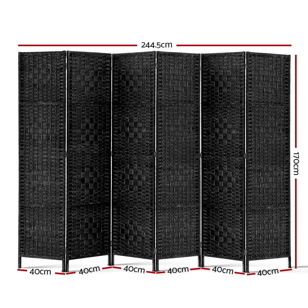 Artiss 6 Panel Room Divider Screen 245x170cm Woven Black - Furniture > Living Room