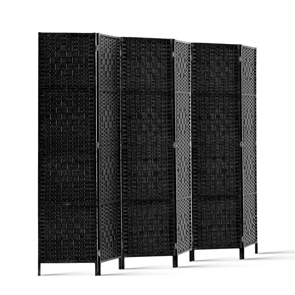 Artiss 6 Panel Room Divider Screen 245x170cm Woven Black - Furniture > Living Room