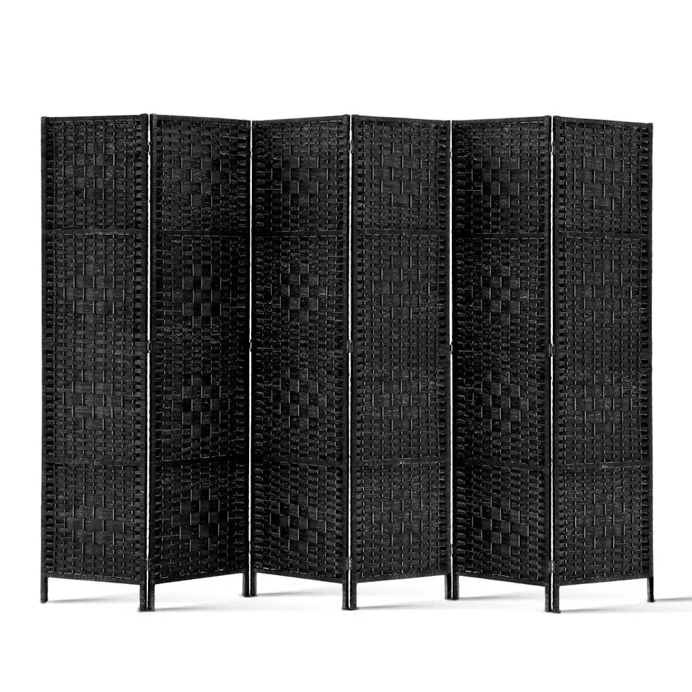 Artiss 6 Panel Room Divider Screen 245x170cm Woven Black - Furniture > Living Room
