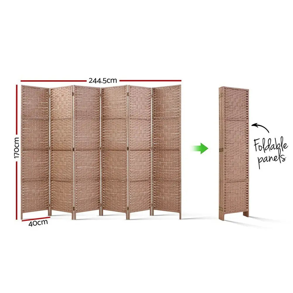 Artiss 6 Panel Room Divider Screen 245x170cm Woven Natural - Furniture > Living Room