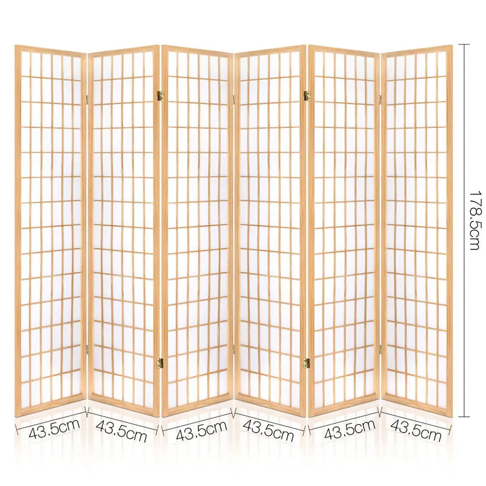 Artiss 6 Panel Room Divider Screen 261x179cm Natural - Furniture > Living Room