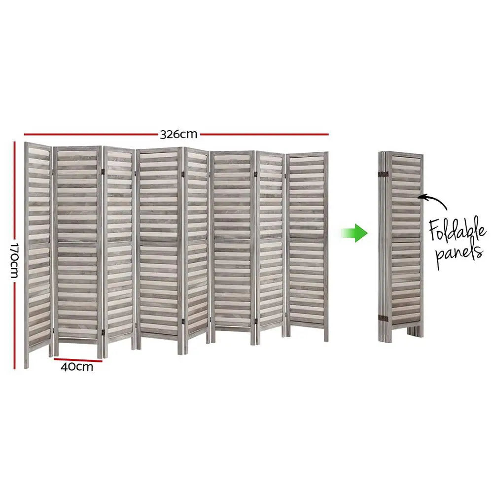 Artiss 8 Panel Room Divider Screen 326x170cm Louver Grey - Furniture > Bedroom > Room Dividers