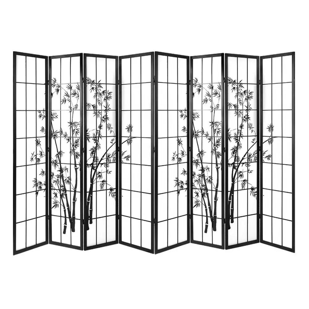 Artiss 8 Panel Room Divider Screen 348x179cm Bamboo Black White - Furniture > Living Room