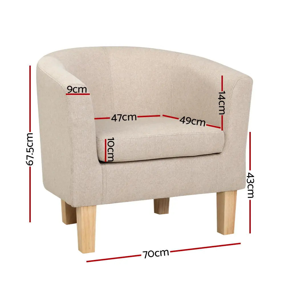 Artiss Armchair Lounge Chair Tub Accent Armchairs Fabric Sofa Chairs Beige - Furniture > Bar Stools & Chairs