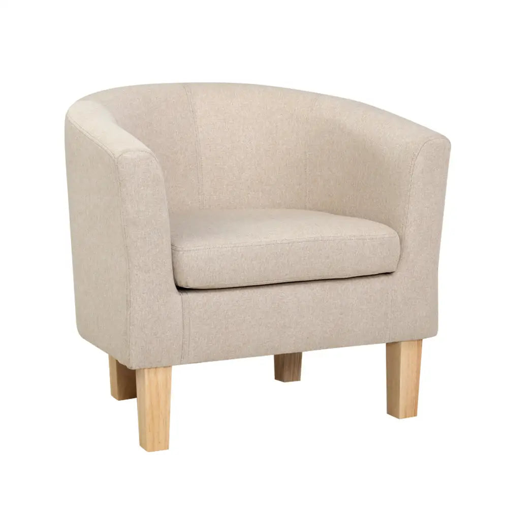 Artiss Armchair Lounge Chair Tub Accent Armchairs Fabric Sofa Chairs Beige - Furniture > Bar Stools & Chairs