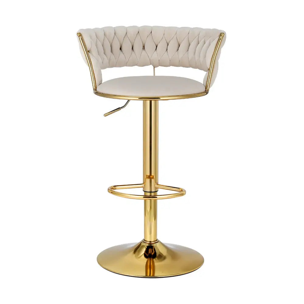 Artiss Bar Stools Gas Lift Velvet Woven Backrest Ivory - Furniture > Bar Stools & Chairs