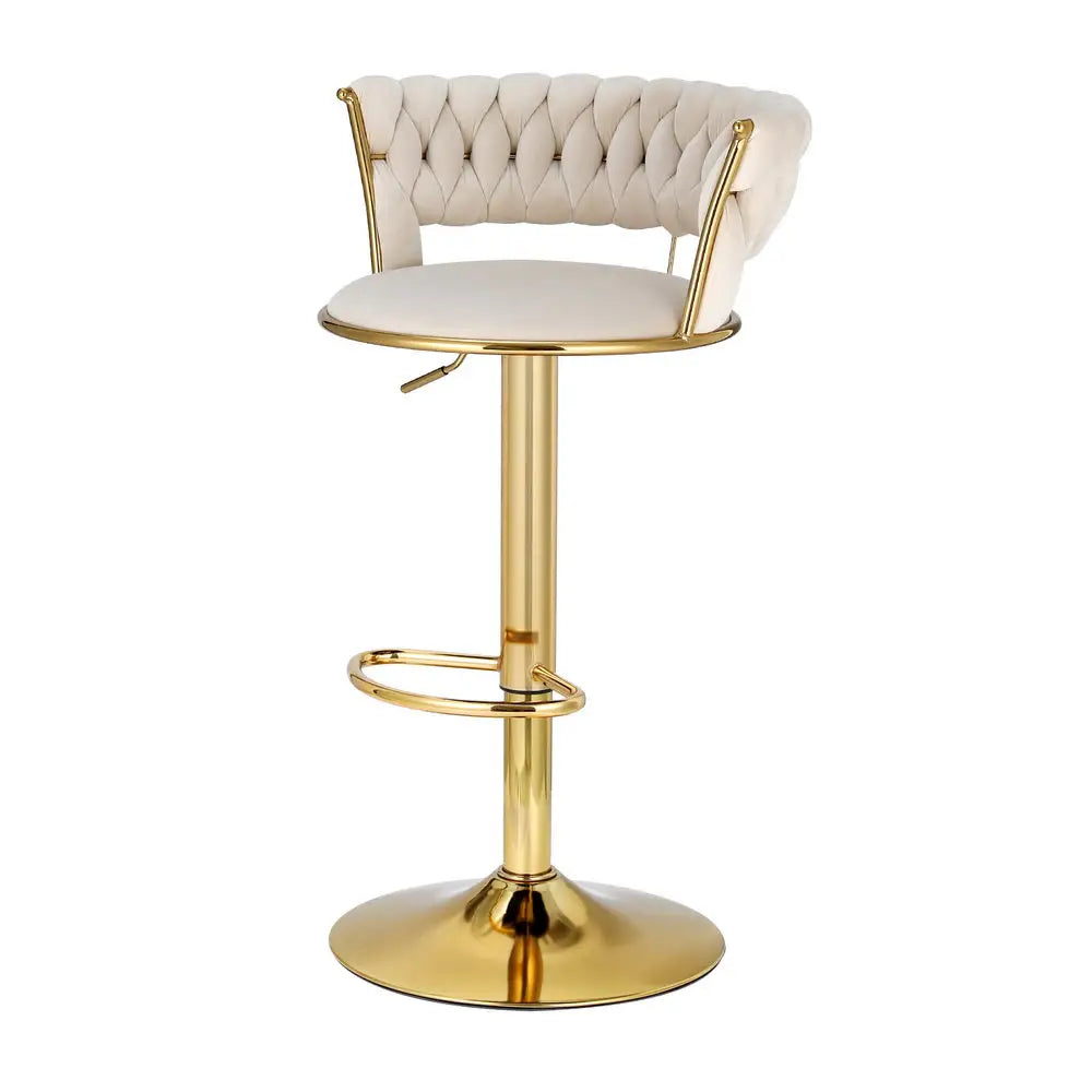 Artiss Bar Stools Gas Lift Velvet Woven Backrest Ivory - Furniture > Bar Stools & Chairs