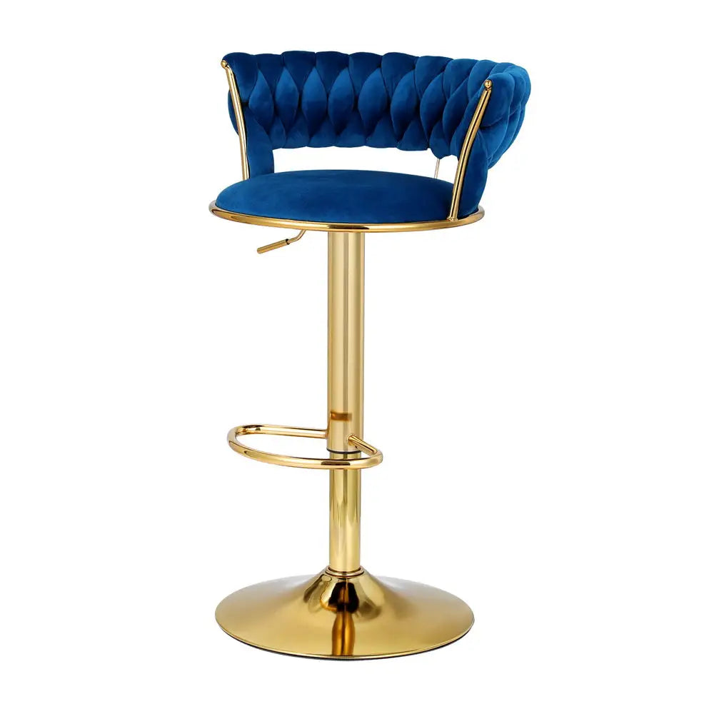 Artiss Bar Stools Gas Lift Velvet Woven Backrest Navy - Furniture > Bar Stools & Chairs