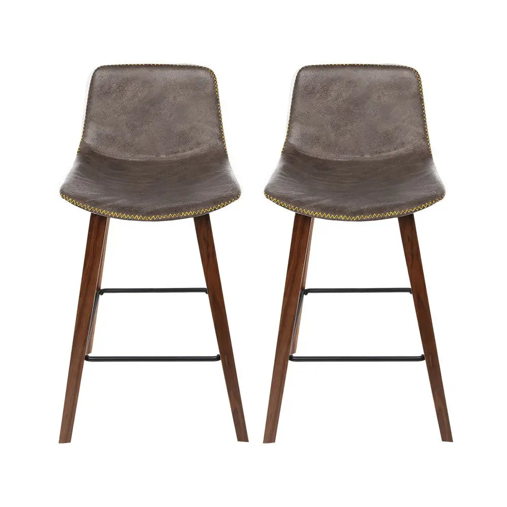 Artiss Bar Stools Kitchen Counter Barstools Leather Wooden Chairs x2 - Furniture > Bar Stools & Chairs