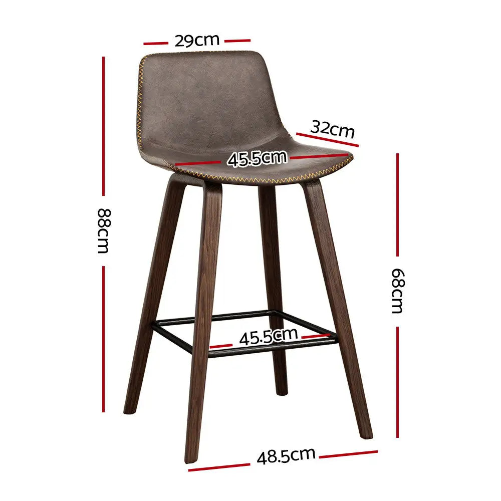Artiss Bar Stools Kitchen Counter Barstools Leather Wooden Chairs x2 - Furniture > Bar Stools & Chairs