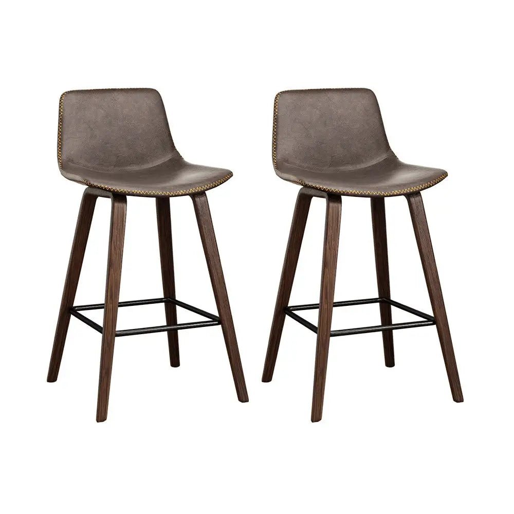 Artiss Bar Stools Kitchen Counter Barstools Leather Wooden Chairs x2 - Furniture > Bar Stools & Chairs