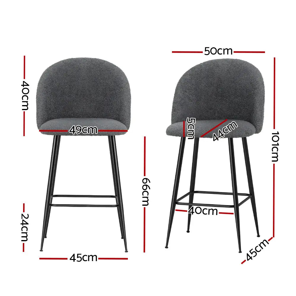 Artiss Bar Stools Kitchen Counter Barstools Sherpa Metal Chairs x2 - Furniture > Bar Stools & Chairs