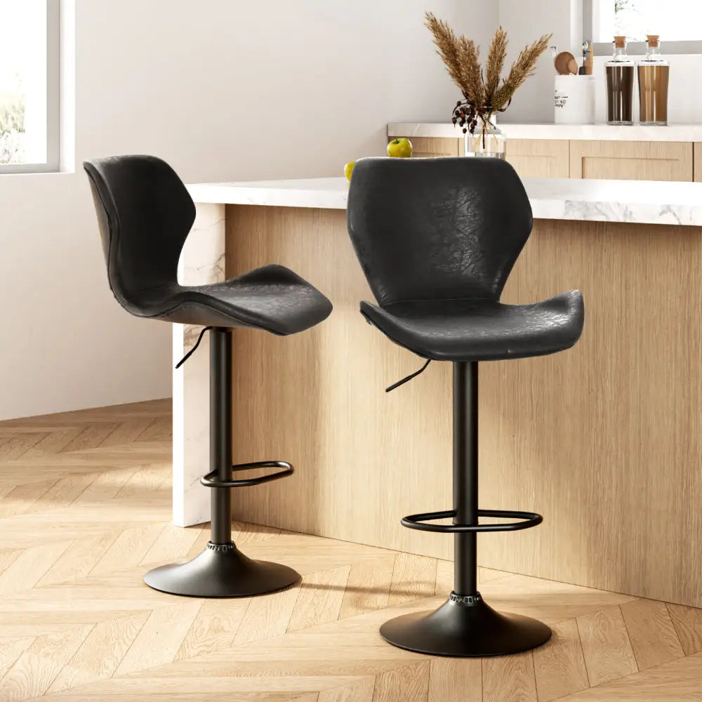 Artiss Bar Stools Kitchen Counter Stools Swivel Gas Lift Vintage Chairs Black x2 - Furniture > Bar Stools & Chairs >
