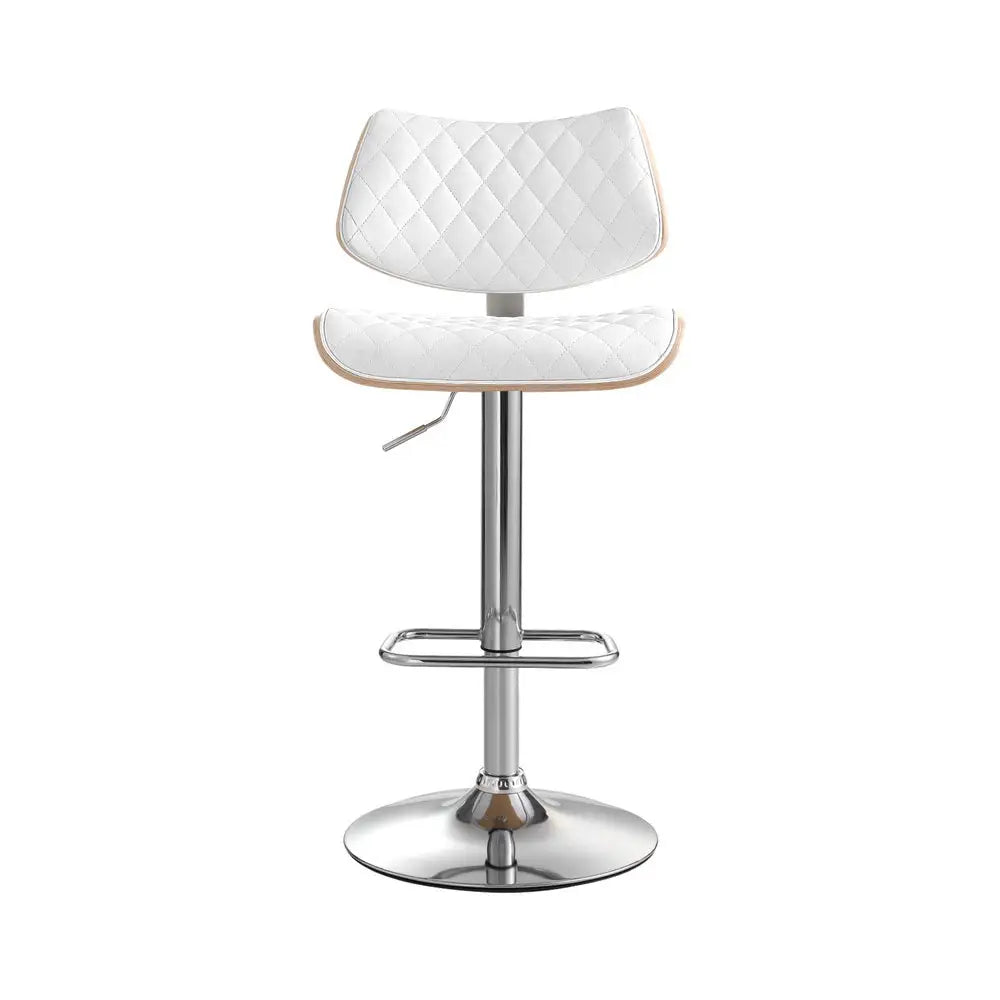 Artiss Bar Stools Kitchen Dining Chairs Gas Lift Stool Wooden Leather White - Furniture > Bar Stools & Chairs > Table &