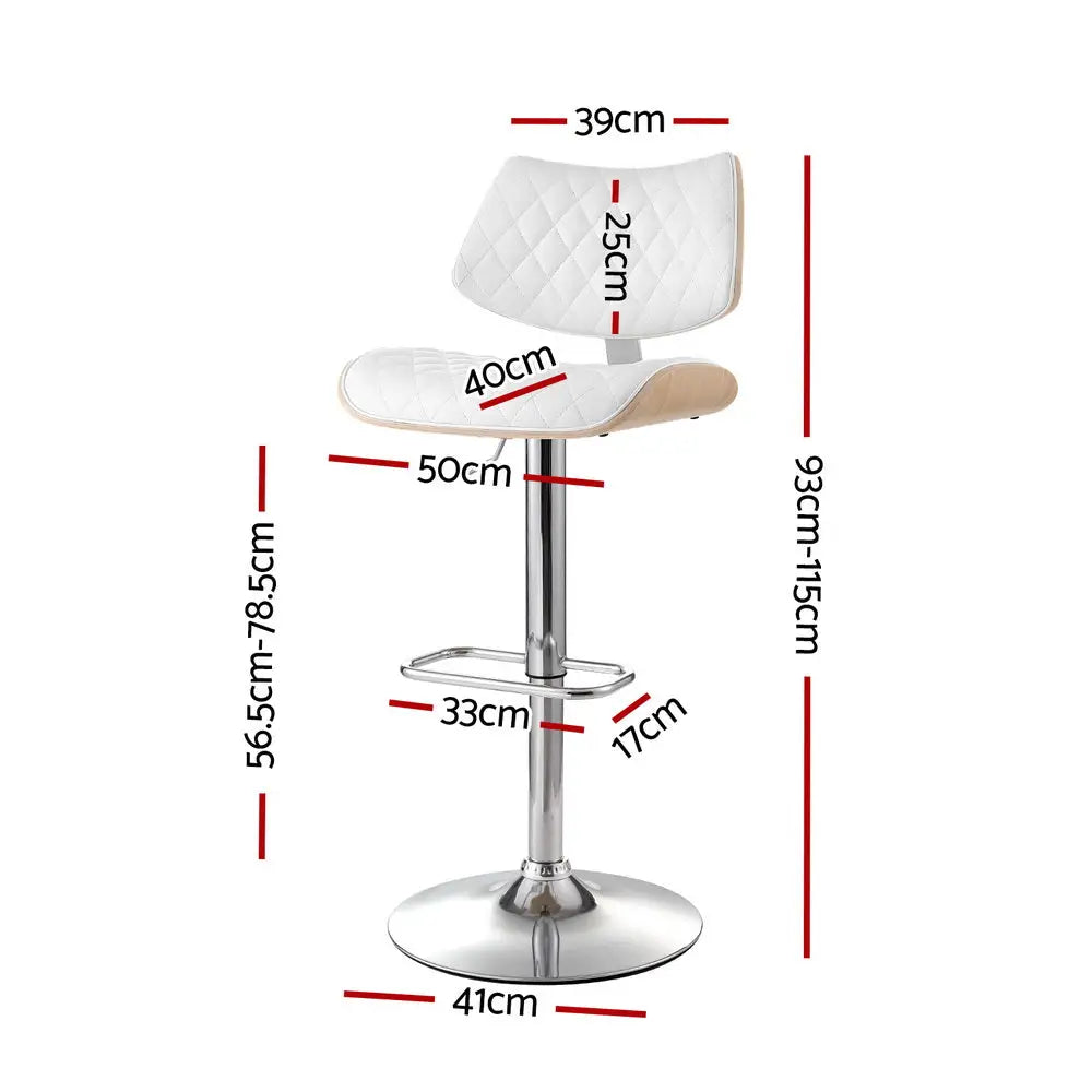 Artiss Bar Stools Kitchen Dining Chairs Gas Lift Stool Wooden Leather White - Furniture > Bar Stools & Chairs > Table &