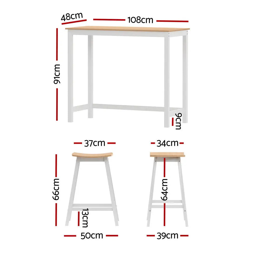 Artiss Bar Table and Stools Set Dining Desk Solid Wood Kitchen Chairs Cafe Pub - Furniture > Dining > Kitchen & Dining